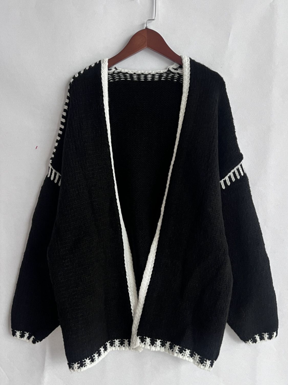 Double Take Contrast Open Front Dropped Shoulder Cardigan - 1985 the VAULT Boutique