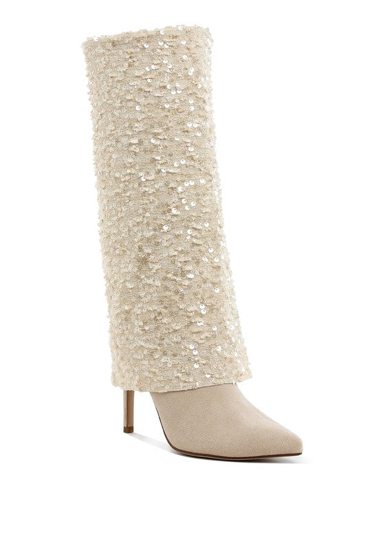 Sin City Sequinned Fold-Over Calf Boots - 1985 the VAULT Boutique
