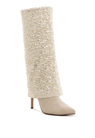 Sin City Sequinned Fold-Over Calf Boots - 1985 the VAULT Boutique