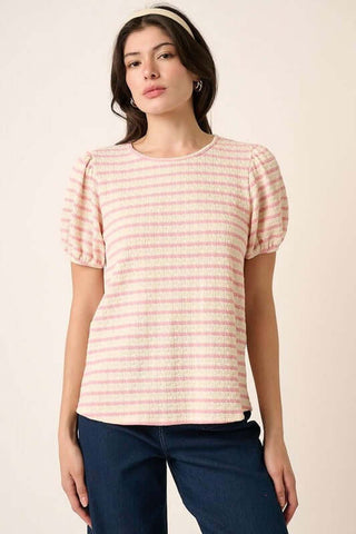 Mittoshop Contrast Striped Short Puff Sleeve Knit Top - 1985 the VAULT Boutique