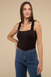 Ribbed Ruffle Strap Bodysuit - 1985 the VAULT Boutique