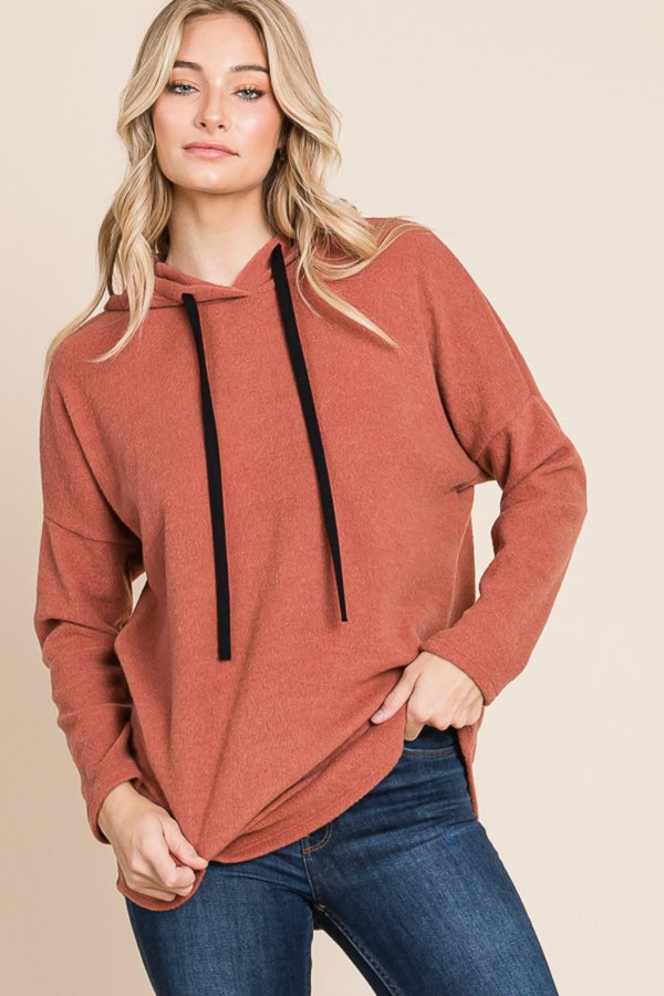 BOMBOM Contrast Drawstring Drop Shoulder Knit Hoodie - 1985 the VAULT Boutique