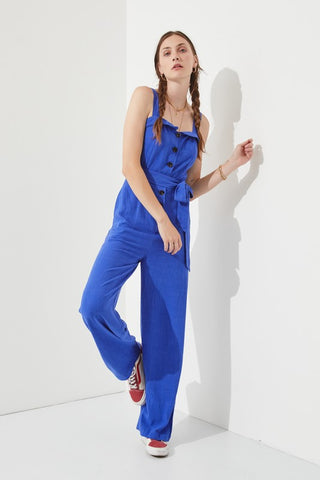 SLEEVELESS ADJUSTABLE STRAP BUTTON DOWN JUMPSUIT - 1985 the VAULT Boutique