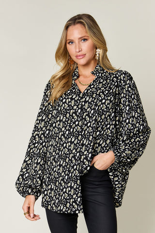 Double Take Full Size Leopard Long Sleeve Blouse - 1985 the VAULT Boutique