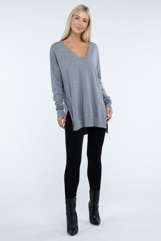 Hi-Low Hem Basic Front Seam Sweater - 1985 the VAULT Boutique