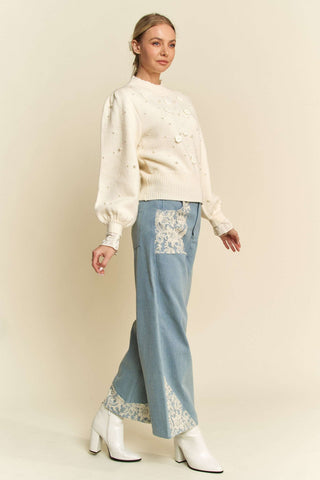 Davi & Dani Lace Applique Wide Leg Jeans - 1985 the VAULT Boutique