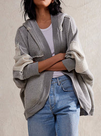 Exposed Seam Open Front Batwing Sleeve Hooded Cardigan - 1985 the VAULT Boutique