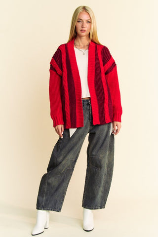 Davi & Dani Cable-Knit Color Block Open Front Cardigan - 1985 the VAULT Boutique