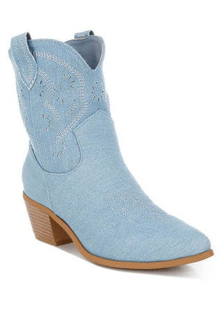 Nigara Cut Out Detail Denim Cowgirl Boots - 1985 the VAULT Boutique