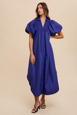 Annie Wear Smocked Puff Sleeve Midi Dress - 1985 the VAULT Boutique