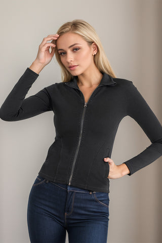 Basic Bae Pocketed Turtleneck Zip Up Denim Top - 1985 the VAULT Boutique