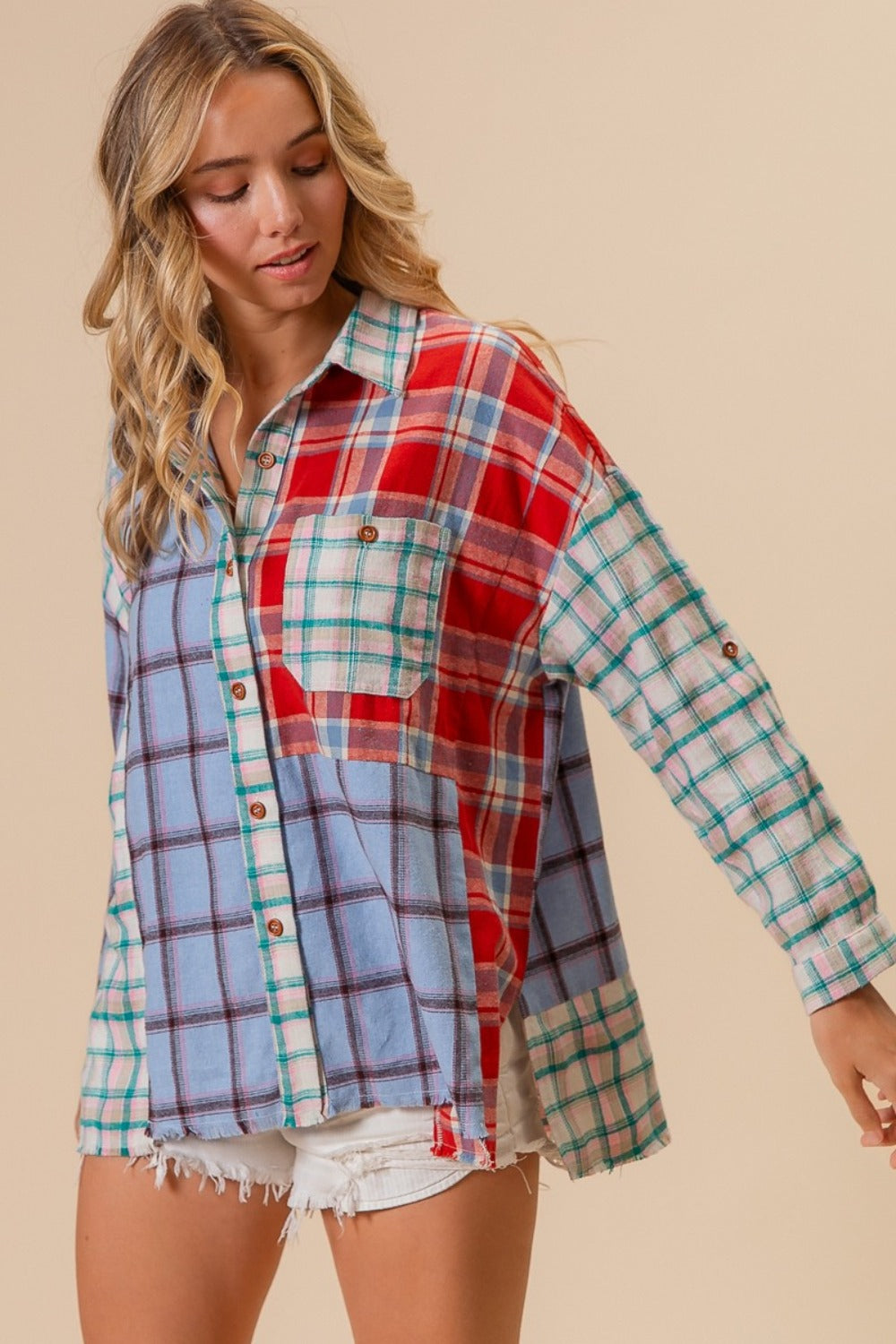 BiBi Color Block Plaid Button Down Shirt - 1985 the VAULT Boutique