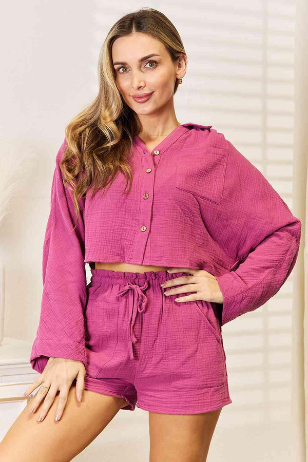 Basic Bae Buttoned Long Sleeve Top and Shorts Set - Happily Ever Atchison Shop Co.