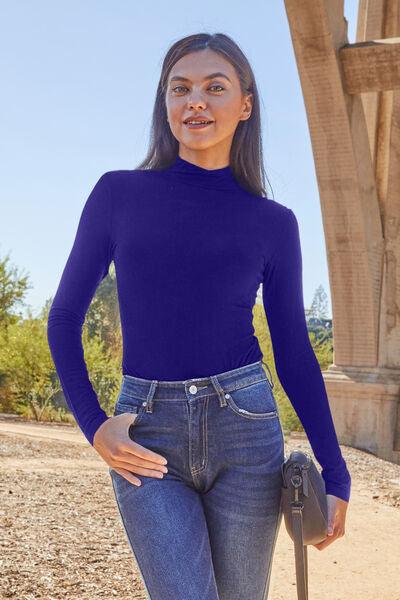 Basic Bae Full Size Mock Neck Long Sleeve Bodysuit - Happily Ever Atchison Shop Co.