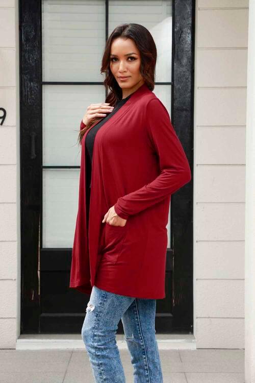 Basic Bae Full Size Open Front Long Sleeve Cardigan with Pockets - Happily Ever Atchison Shop Co.