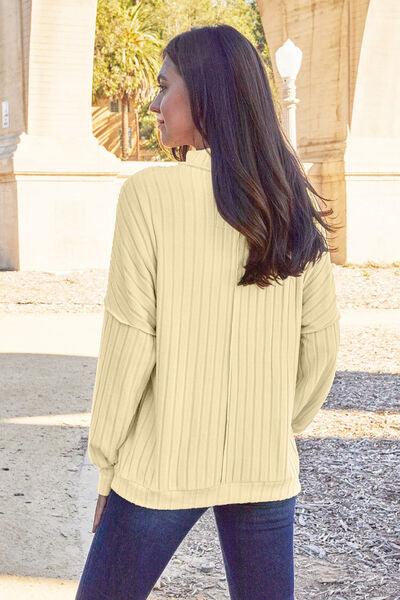 Basic Bae Full Size Ribbed Exposed Seam Mock Neck Knit Top - Happily Ever Atchison Shop Co.