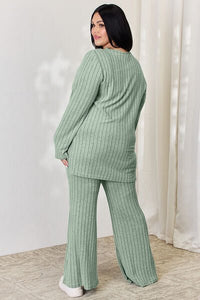 Basic Bae Full Size Ribbed High-Low Top and Wide Leg Pants Set - Happily Ever Atchison Shop Co.