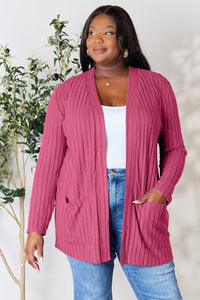 Basic Bae Full Size Ribbed Open Front Cardigan with Pockets - Happily Ever Atchison Shop Co.