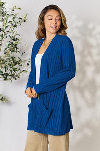 Basic Bae Full Size Ribbed Open Front Cardigan with Pockets - Happily Ever Atchison Shop Co.