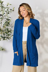 Basic Bae Full Size Ribbed Open Front Cardigan with Pockets - Happily Ever Atchison Shop Co.