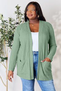 Basic Bae Full Size Ribbed Open Front Cardigan with Pockets - Happily Ever Atchison Shop Co.