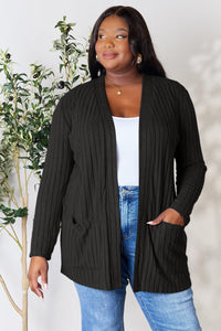 Basic Bae Full Size Ribbed Open Front Cardigan with Pockets - Happily Ever Atchison Shop Co.