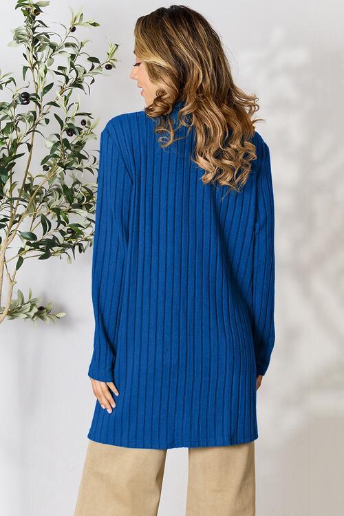 Basic Bae Full Size Ribbed Open Front Cardigan with Pockets - Happily Ever Atchison Shop Co.