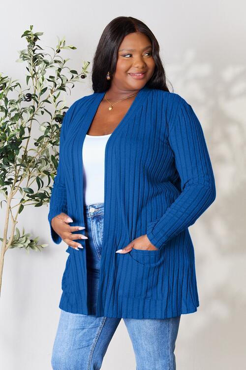 Basic Bae Full Size Ribbed Open Front Cardigan with Pockets - Happily Ever Atchison Shop Co.