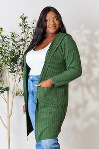 Basic Bae Full Size Ribbed Open Front Long Sleeve Cardigan - Happily Ever Atchison Shop Co.