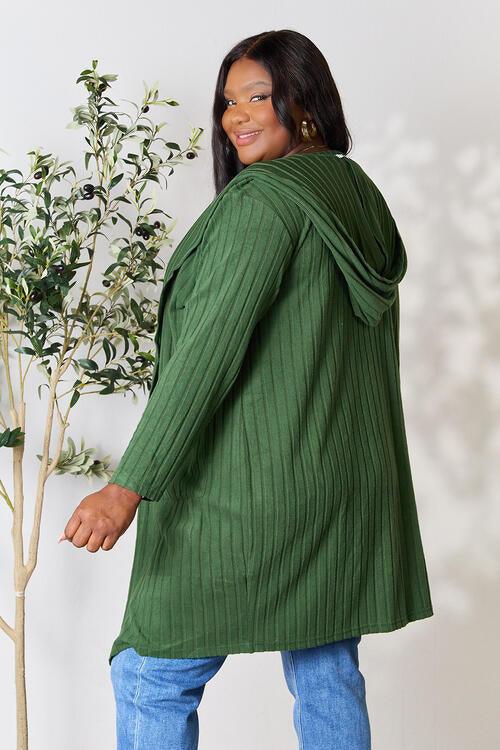 Basic Bae Full Size Ribbed Open Front Long Sleeve Cardigan - Happily Ever Atchison Shop Co.