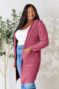 Basic Bae Full Size Ribbed Open Front Long Sleeve Cardigan - Happily Ever Atchison Shop Co.