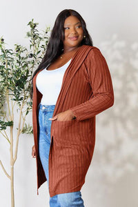 Basic Bae Full Size Ribbed Open Front Long Sleeve Cardigan - Happily Ever Atchison Shop Co.