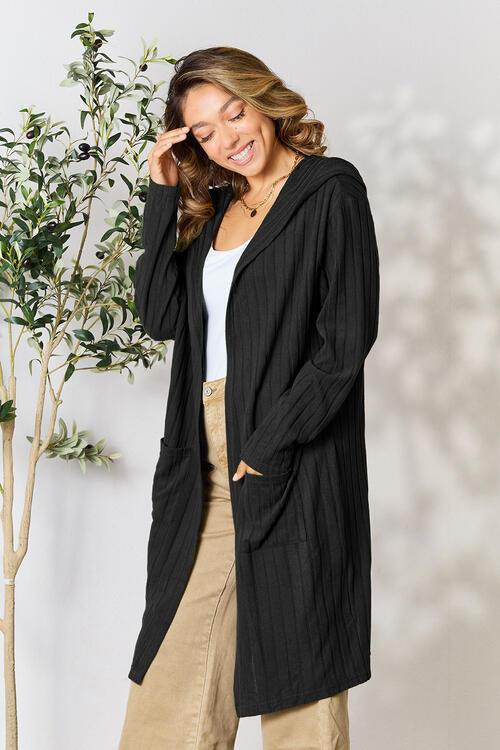 Basic Bae Full Size Ribbed Open Front Long Sleeve Cardigan - Happily Ever Atchison Shop Co.