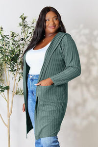 Basic Bae Full Size Ribbed Open Front Long Sleeve Cardigan - Happily Ever Atchison Shop Co.