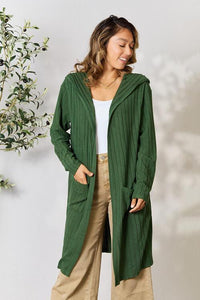 Basic Bae Full Size Ribbed Open Front Long Sleeve Cardigan - Happily Ever Atchison Shop Co.