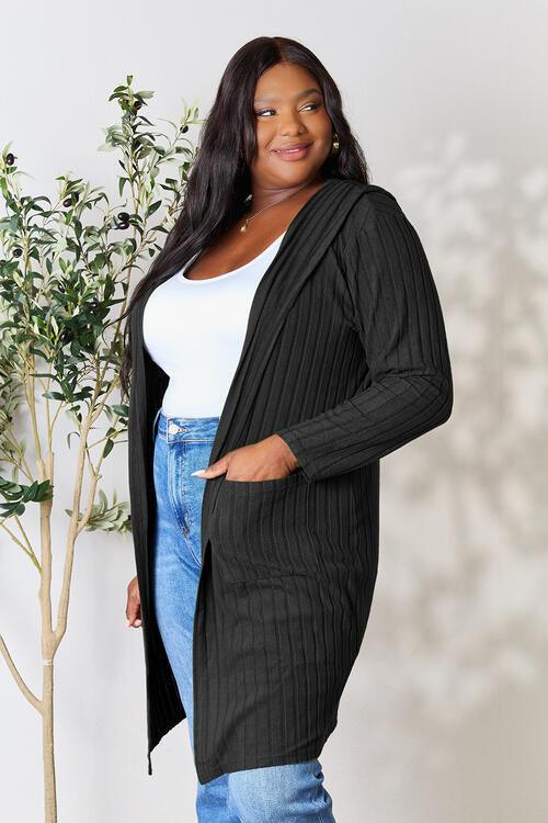 Basic Bae Full Size Ribbed Open Front Long Sleeve Cardigan - Happily Ever Atchison Shop Co.