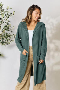 Basic Bae Full Size Ribbed Open Front Long Sleeve Cardigan - Happily Ever Atchison Shop Co.