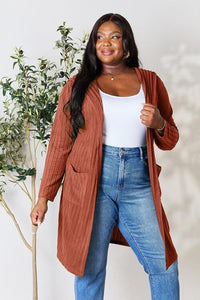 Basic Bae Full Size Ribbed Open Front Long Sleeve Cardigan - Happily Ever Atchison Shop Co.