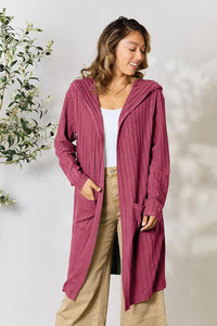 Basic Bae Full Size Ribbed Open Front Long Sleeve Cardigan - Happily Ever Atchison Shop Co.