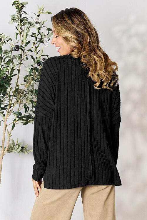 Basic Bae Full Size Ribbed Round Neck Slit Knit Top - Happily Ever Atchison Shop Co.