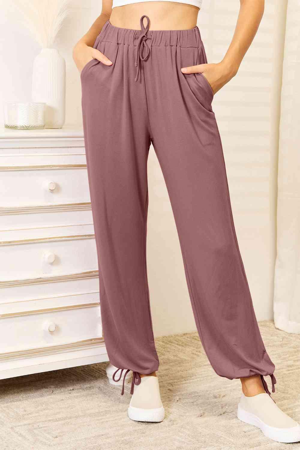 Basic Bae Full Size Soft Rayon Drawstring Waist Pants with Pockets - Happily Ever Atchison Shop Co.