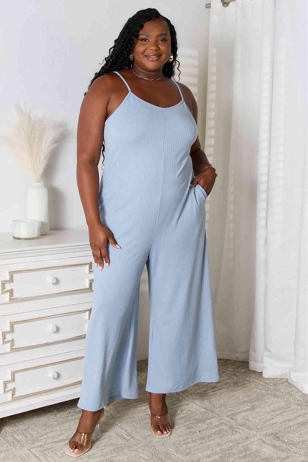 Basic Bae Full Size Spaghetti Strap V-Neck Jumpsuit - Happily Ever Atchison Shop Co.