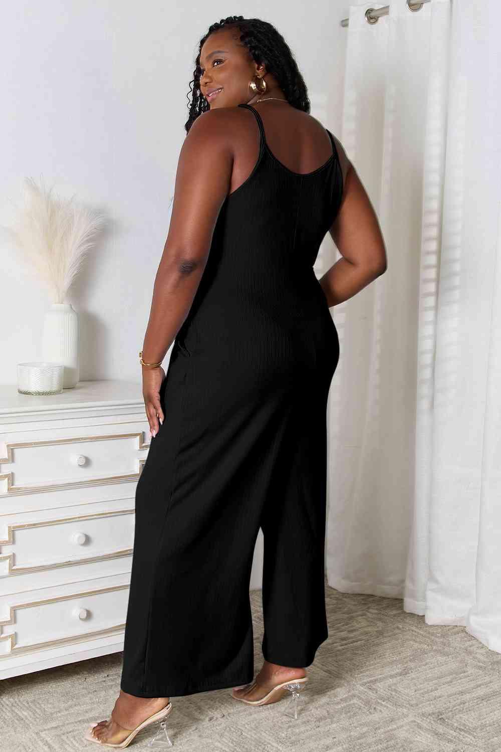 Basic Bae Full Size Spaghetti Strap V-Neck Jumpsuit - Happily Ever Atchison Shop Co.