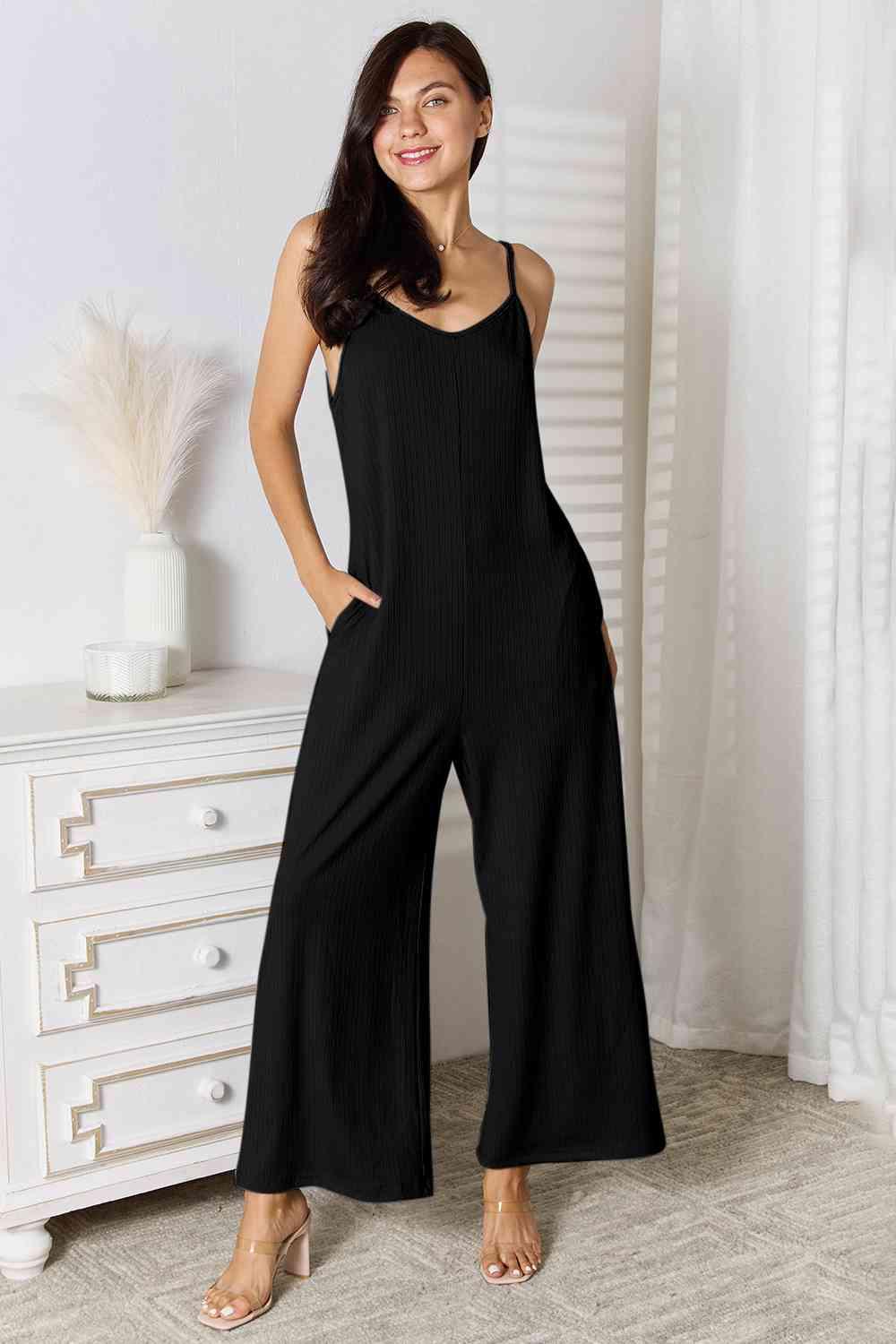 Basic Bae Full Size Spaghetti Strap V-Neck Jumpsuit - Happily Ever Atchison Shop Co.