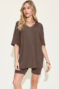 Basic Bae Full Size V-Neck Drop Shoulder Short Sleeve T-Shirt and Shorts Set - Happily Ever Atchison Shop Co.