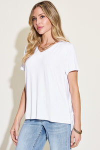 Basic Bae Full Size V-Neck High-Low T-Shirt - Happily Ever Atchison Shop Co.