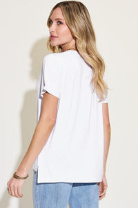 Basic Bae Full Size V-Neck High-Low T-Shirt - Happily Ever Atchison Shop Co.