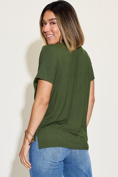 Basic Bae Full Size V-Neck High-Low T-Shirt - Happily Ever Atchison Shop Co.