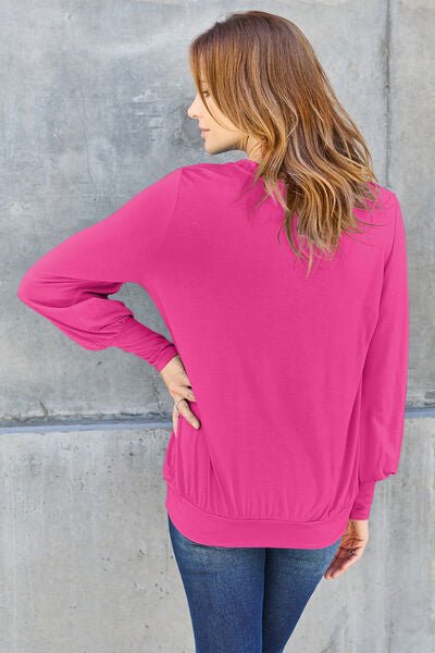 Basic Bae Full Size V-Neck Lantern Sleeve Blouse - Happily Ever Atchison Shop Co.