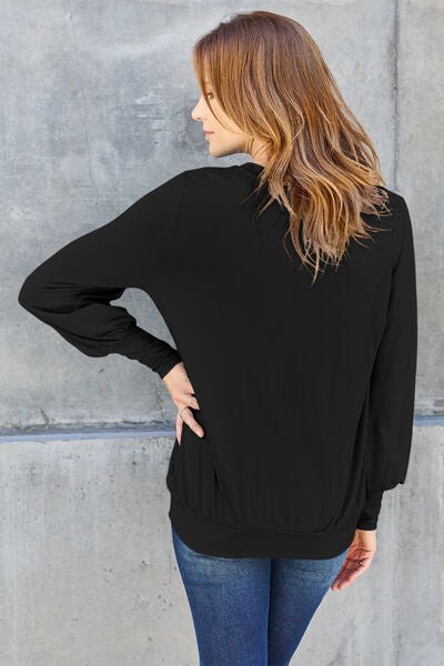 Basic Bae Full Size V-Neck Lantern Sleeve Blouse - Happily Ever Atchison Shop Co.